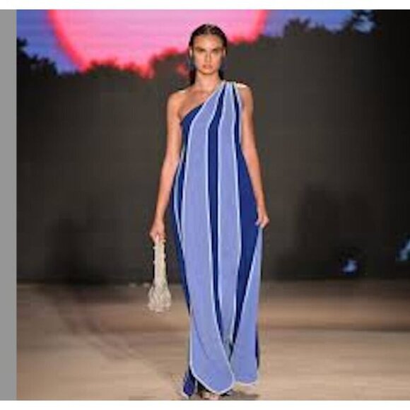 Azulu Sanriku Maxi dress in blue one shoulder size XS new with tags Runway - Picture 3 of 10